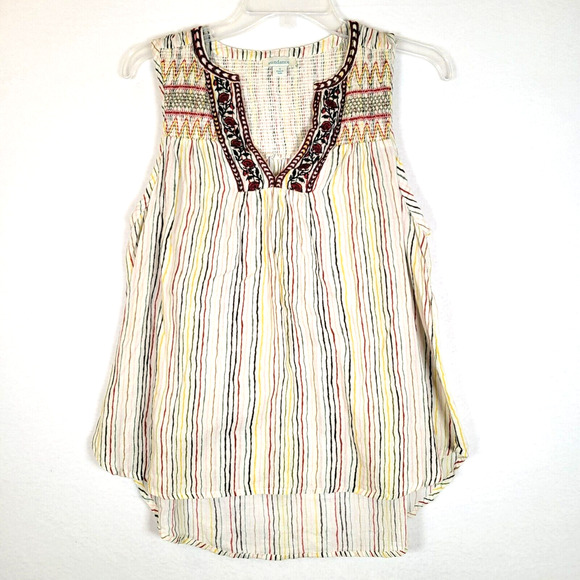 Sundance Womens Ismene Embroidered Striped Tank Blouse Size Small White Boho - Picture 1 of 9